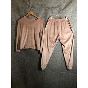 Juicy Couture Pajama Set Womens Small Pink Velour Juicy Logo Rhinestone Lounge
